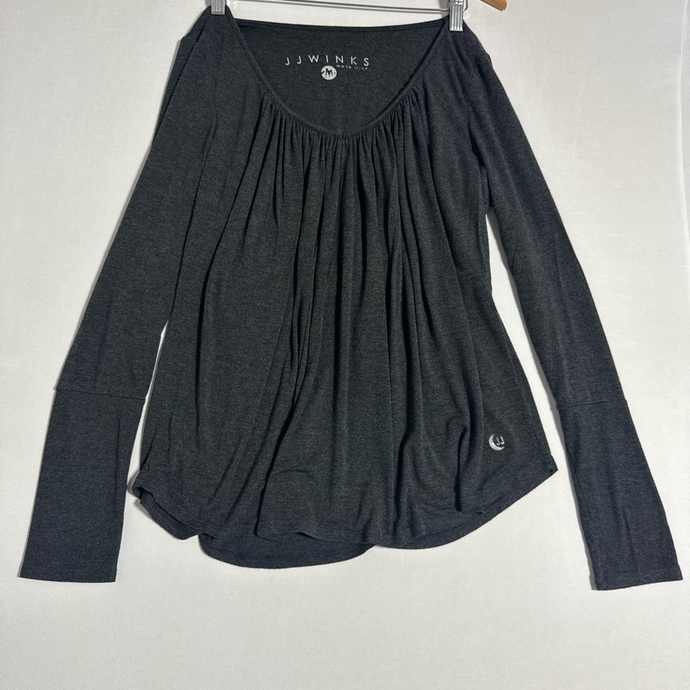 JJ Winks Dark Grey Long-Sleeve Gathered Scoop Neck Blouse